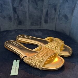 Cynthia Rowley Metallic Gold Woven Slide Sandals Size 6.5 NWT